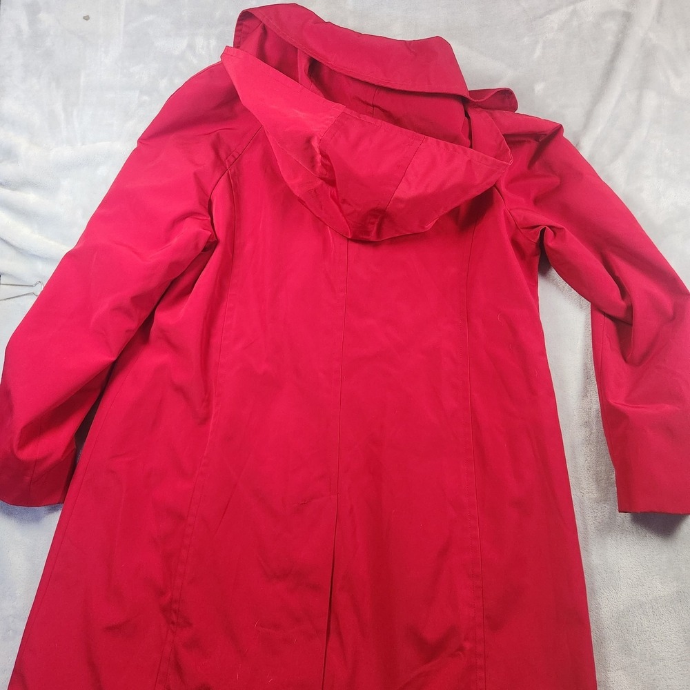 Fog by London Fog Red Trench Coat Womens Size  L Removable Hood Outerwear Jacket - Picture 6 of 7